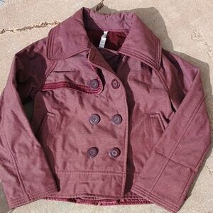 lululemon athletica Red Pea Coat with Wide Collar and Double-Breasted Style